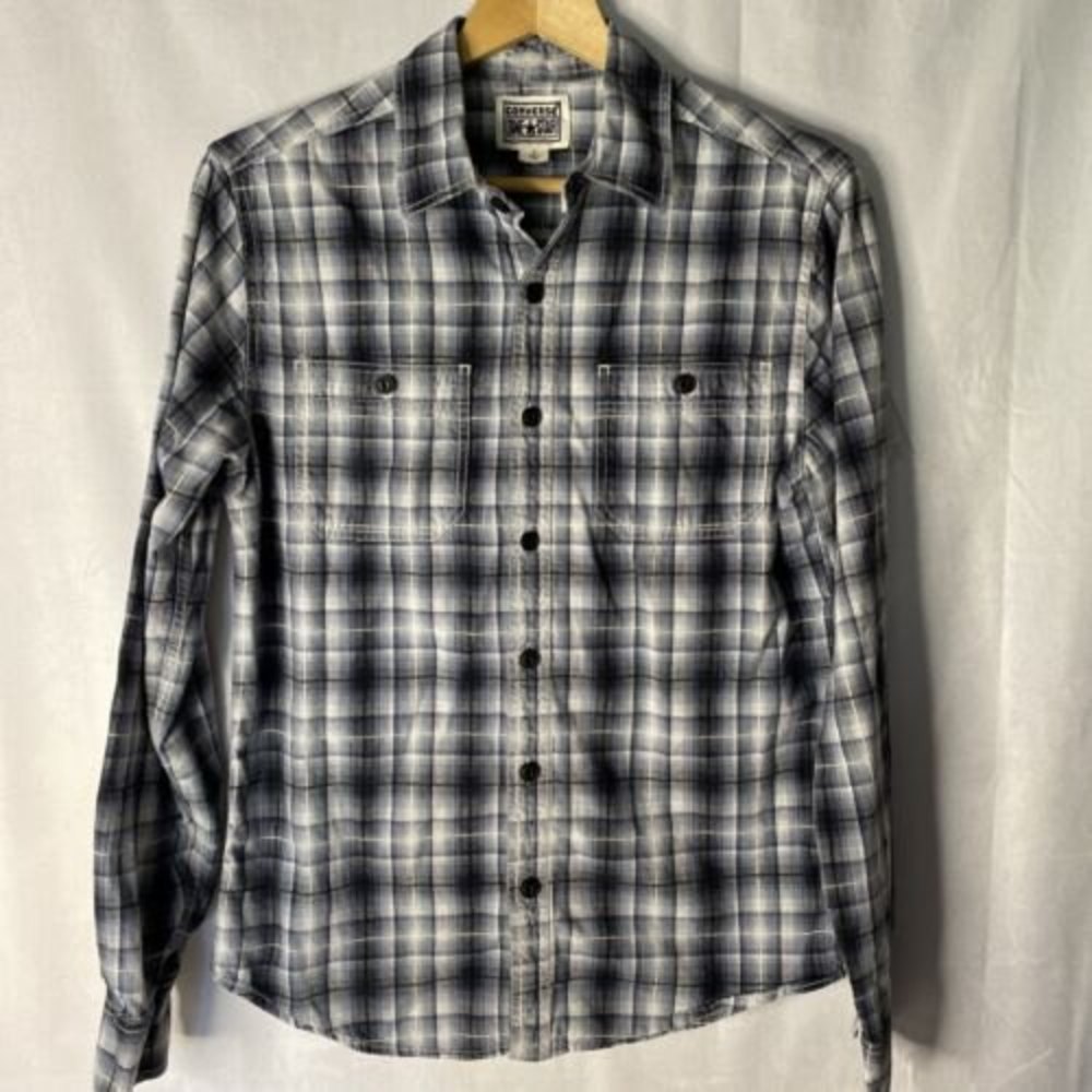 Converse Size Small men's  One Star Men's Shirt Gray Plaid Long Sleeve Size‎ S